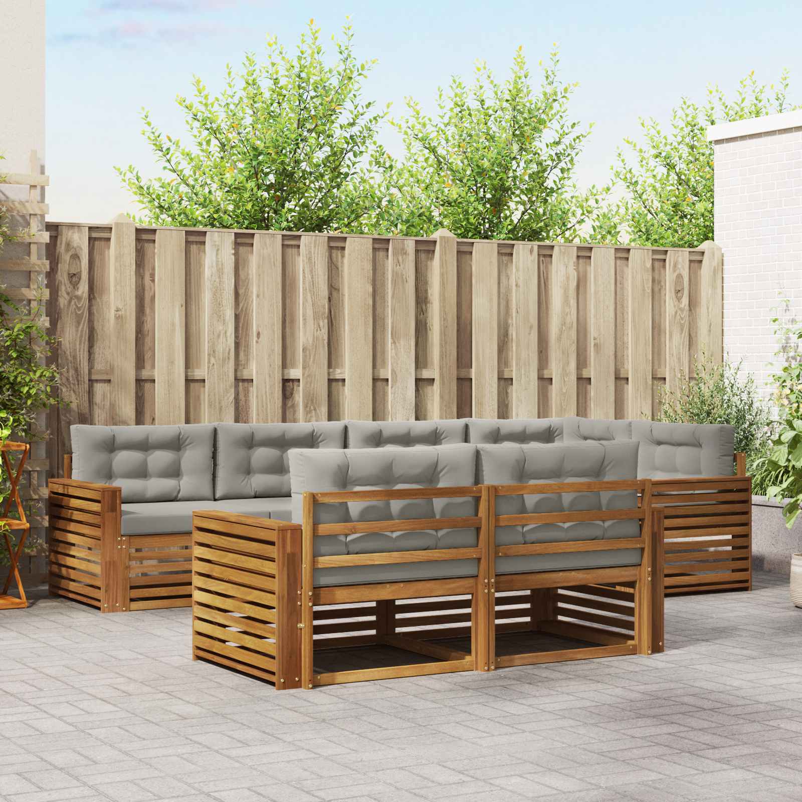 vidaXL Outdoor-Sofagarnitur mit Kissen 7 pcs Natürlich und Hellgrau