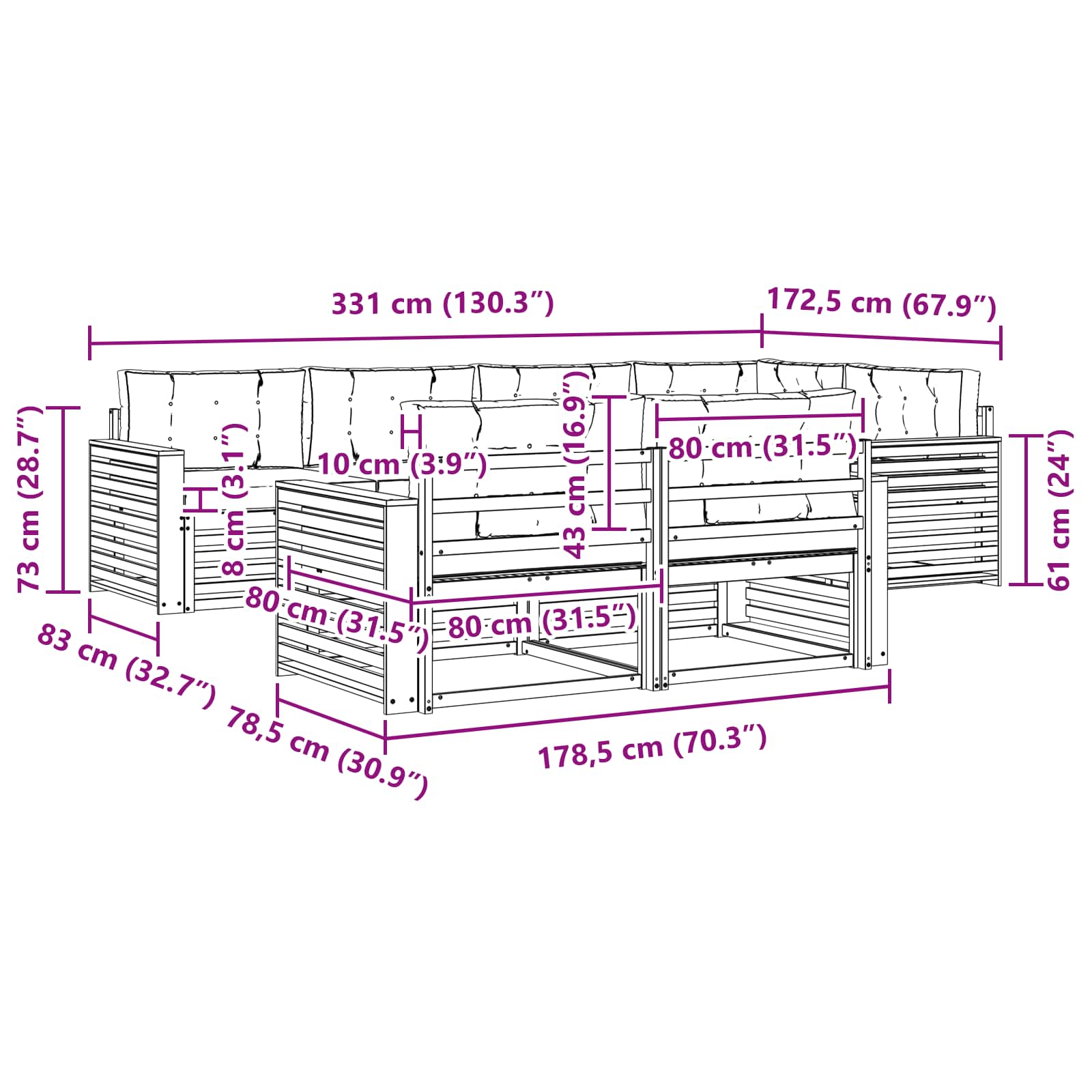 Zunanja garnitura za sedenje 7 pcs Naravna in svetlo siva - slika 7