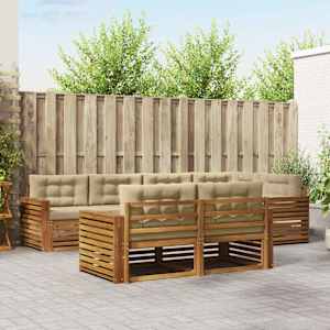 Zunanja garnitura za sedenje z blazino 7 pcs Naravna in bež