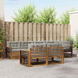 Zunanja garnitura za sedenje 7 pcs Naravna in svetlo siva