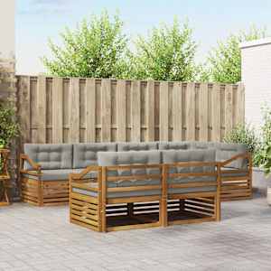 Zunanja garnitura za sedenje 7 pcs Naravna in svetlo siva