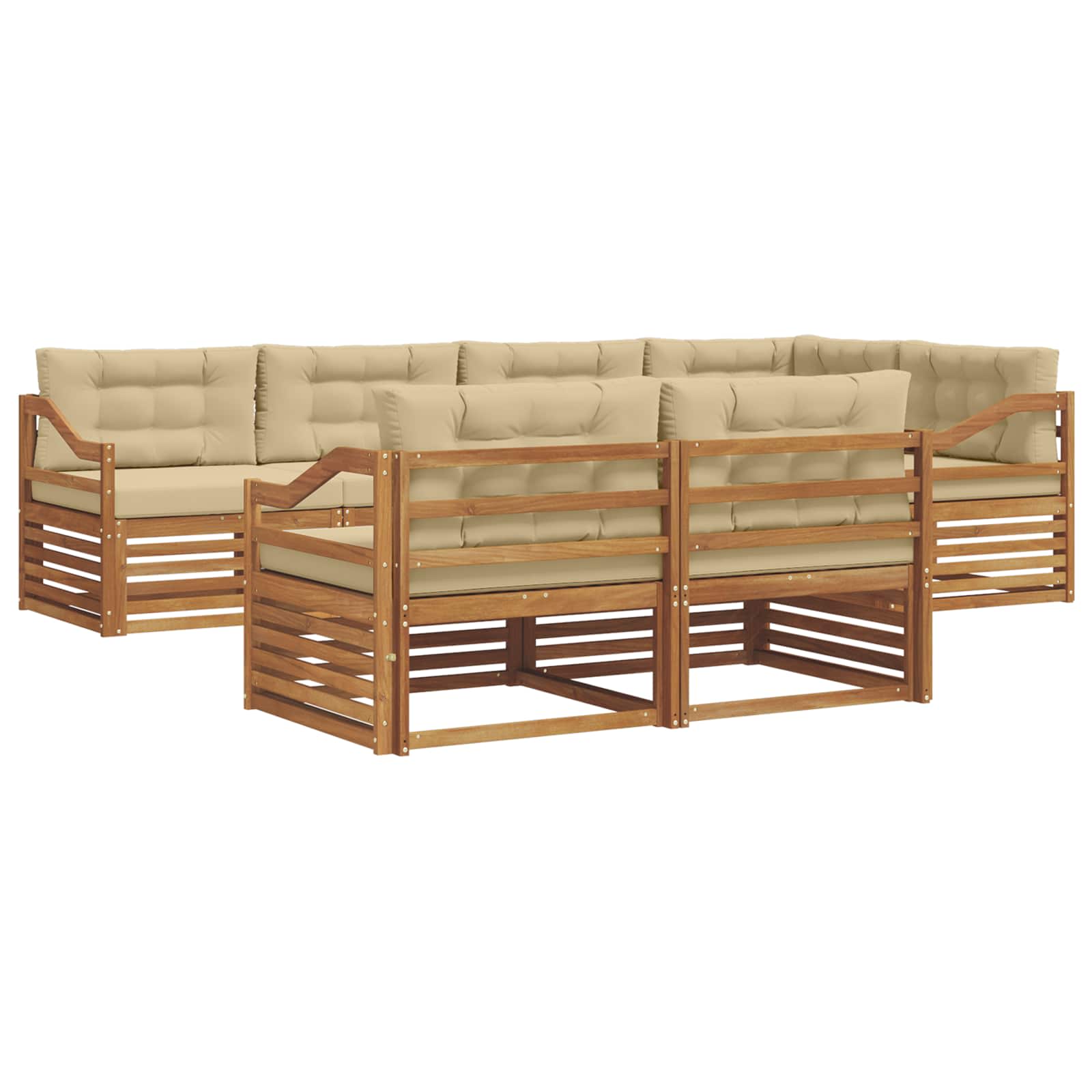 Zunanja garnitura za sedenje z blazino 7 pcs Naravna in bež - slika 2