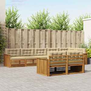 Zunanja garnitura za sedenje z blazino 8 pcs Naravna in bež