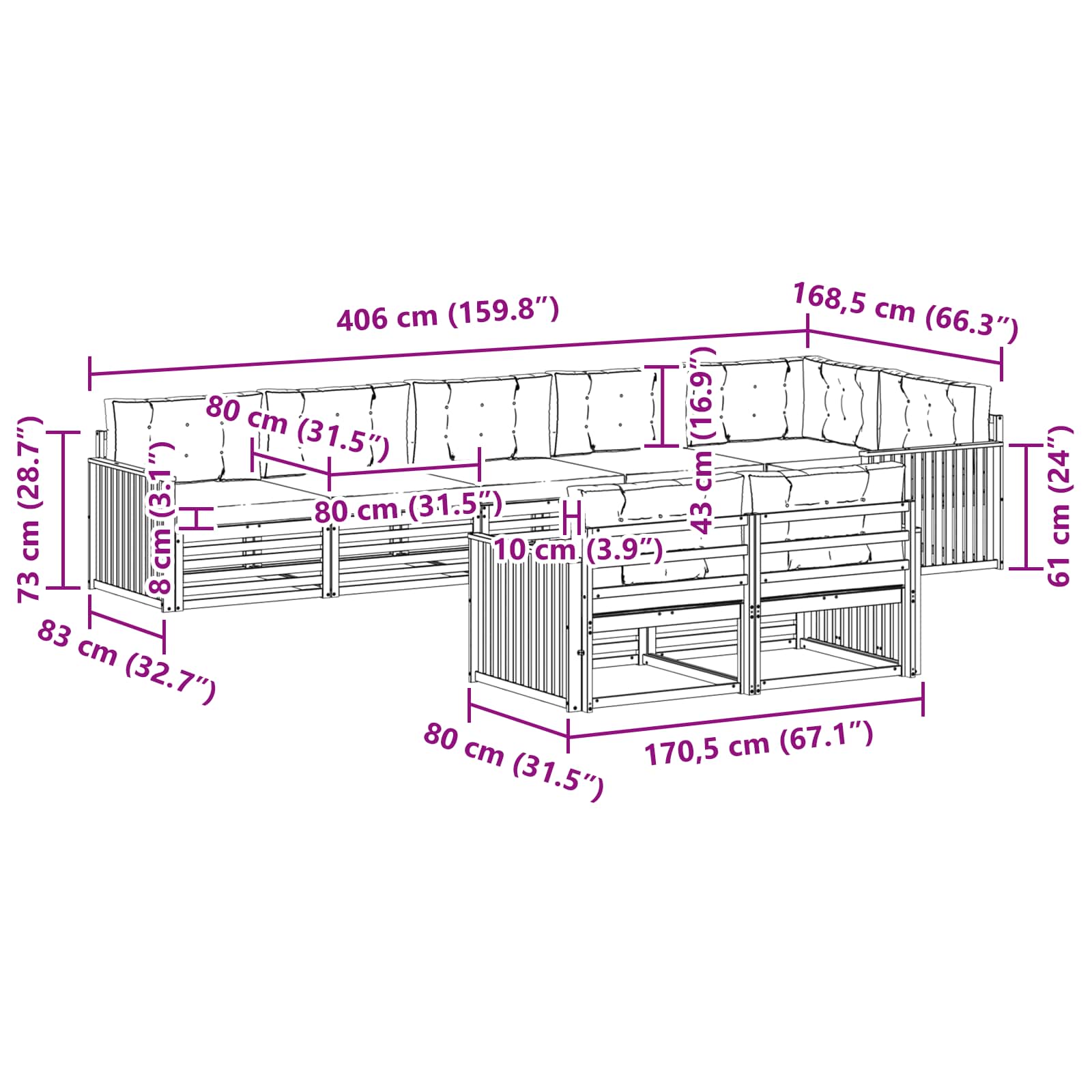 Zunanja garnitura za sedenje z blazino 8 pcs Naravna in bež - slika 8