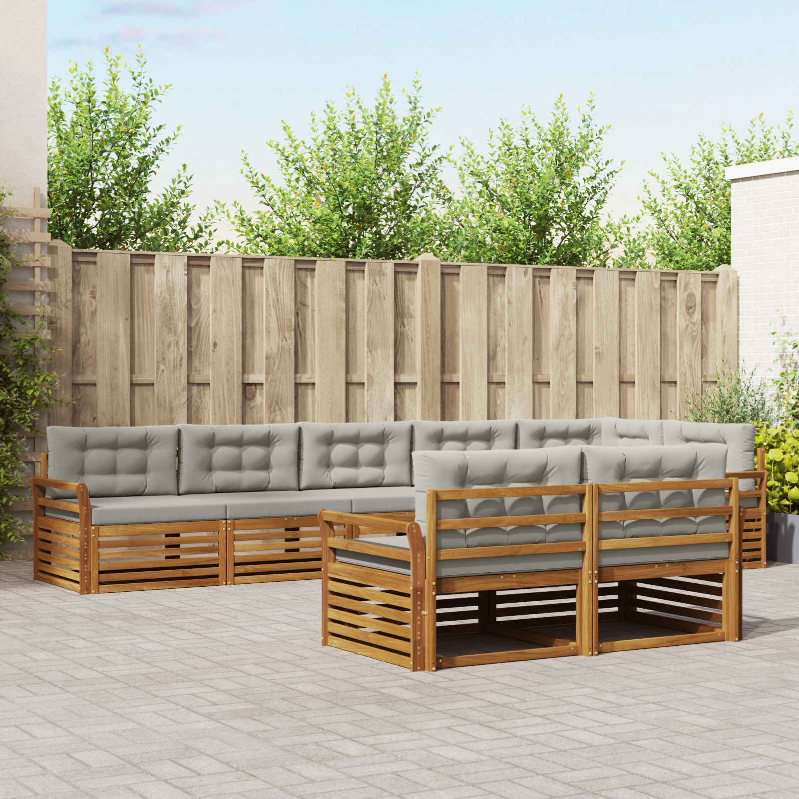 Thumbnail - vidaXL Outdoor-Sofagarnitur mit Kissen 8 pcs Natürlich und Hellgrau