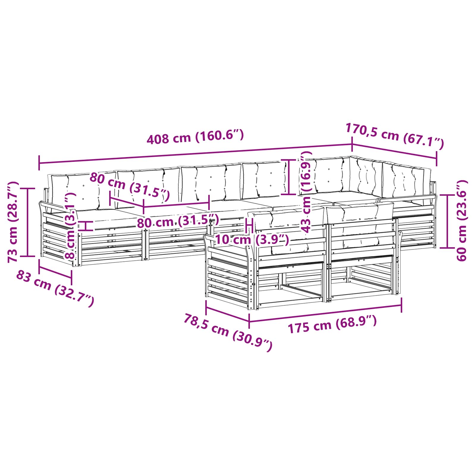 Zunanja garnitura za sedenje 8 pcs Naravna in svetlo siva - slika 8