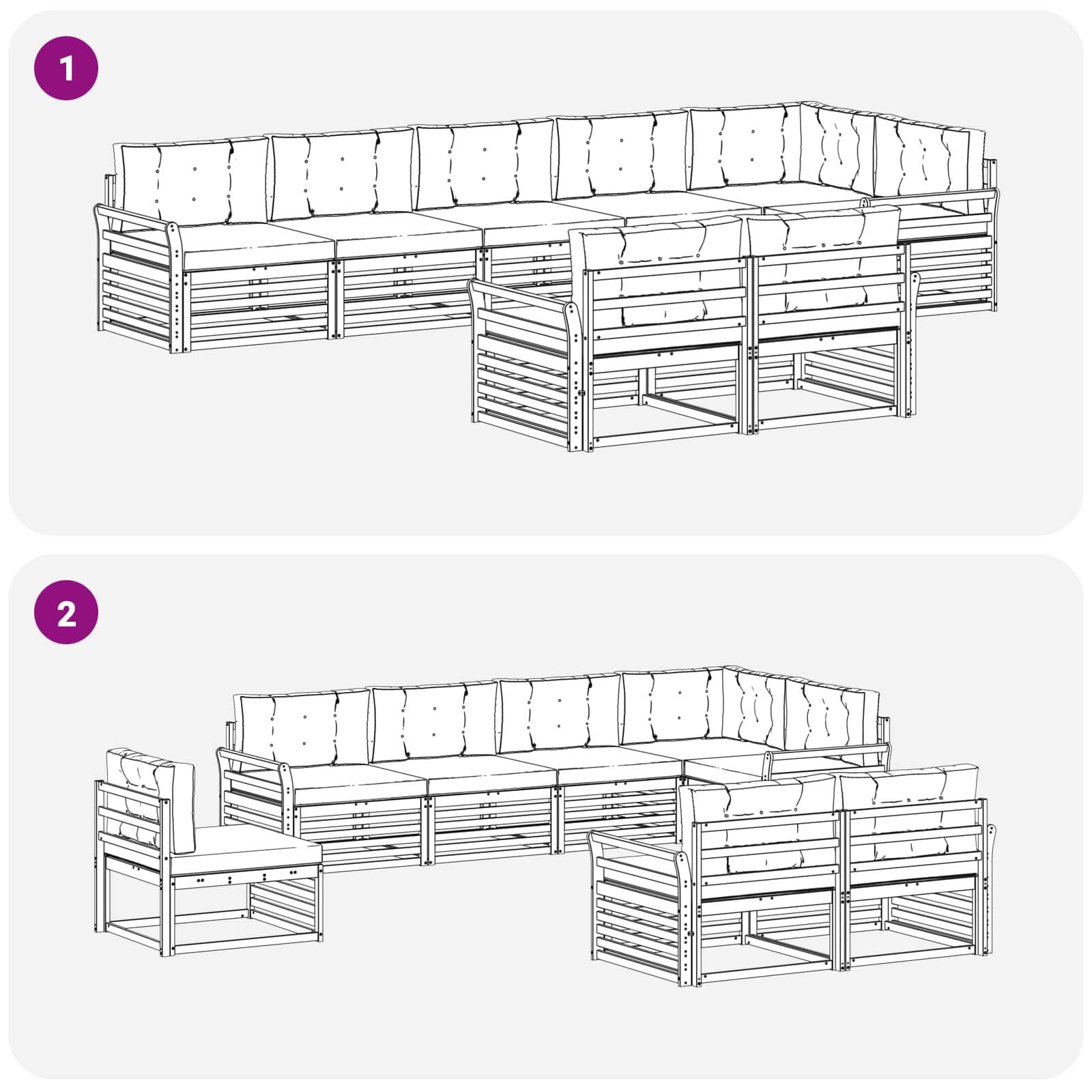 Zunanja garnitura za sedenje 8 pcs Naravna in svetlo siva - slika 7