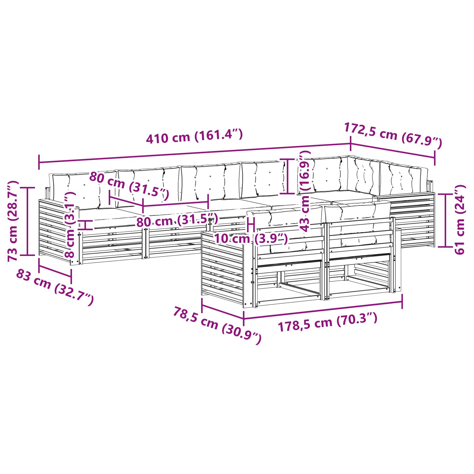 Zunanja garnitura za sedenje 8 pcs Naravna in svetlo siva - slika 8