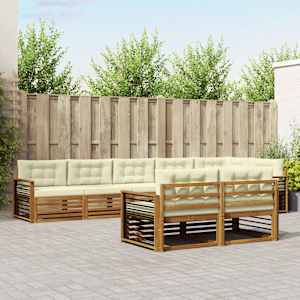 Zunanja garnitura za sedenje z blazino 8 pcs Naravna in smetana