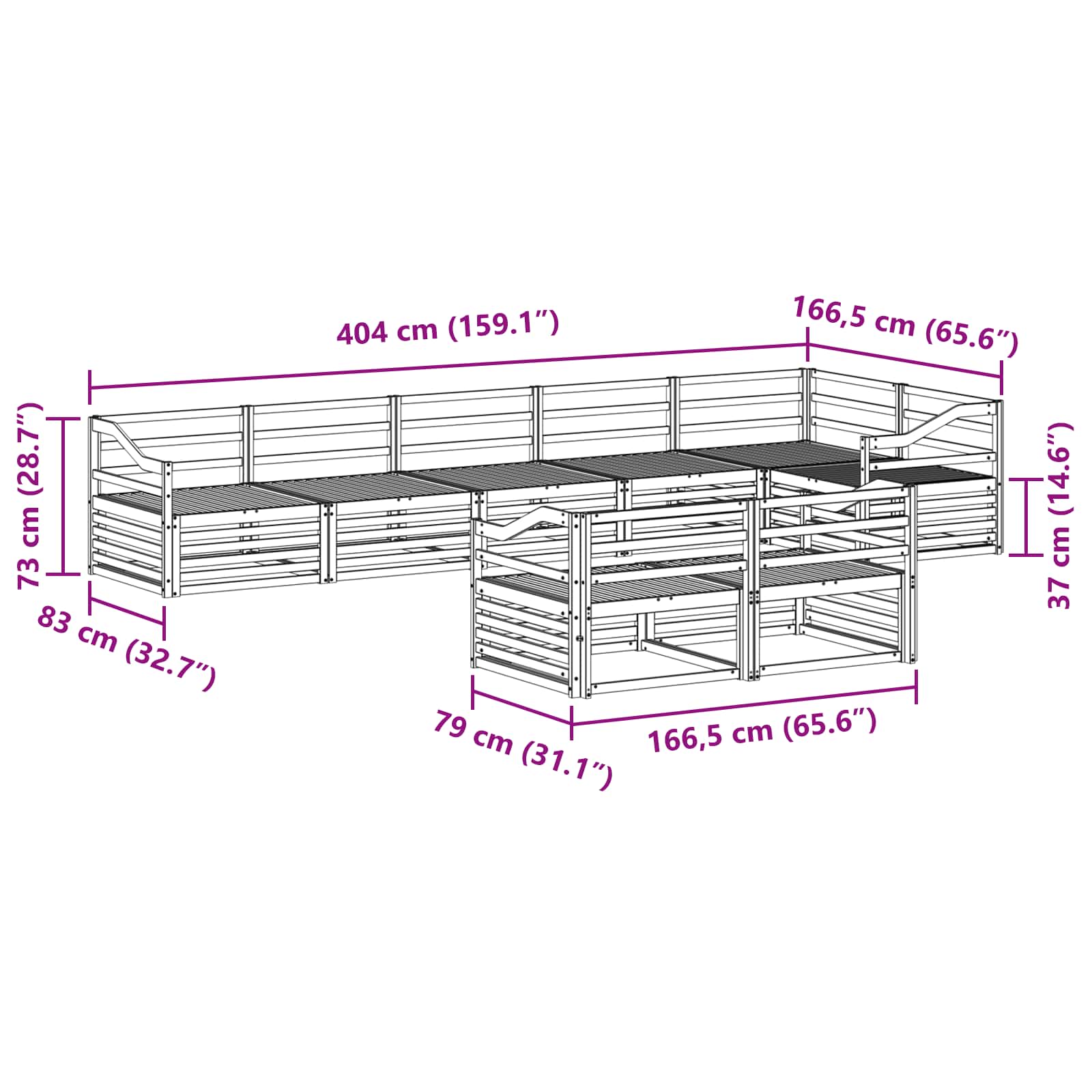 Zunanja garnitura za sedenje 8 pcs Naravna - slika 7
