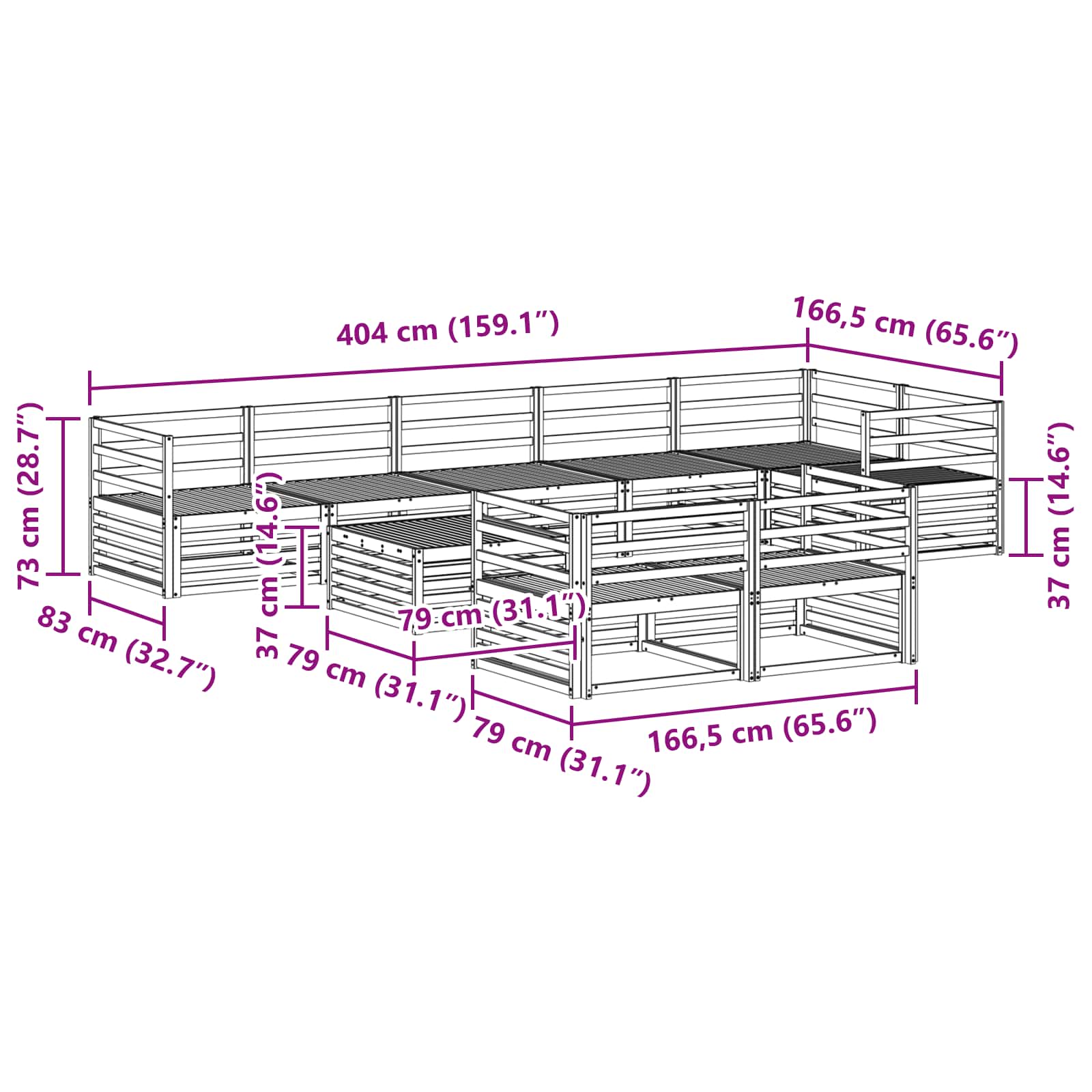 Zunanja garnitura za sedenje 9 pcs Naravna Masiven les akacije - slika 10