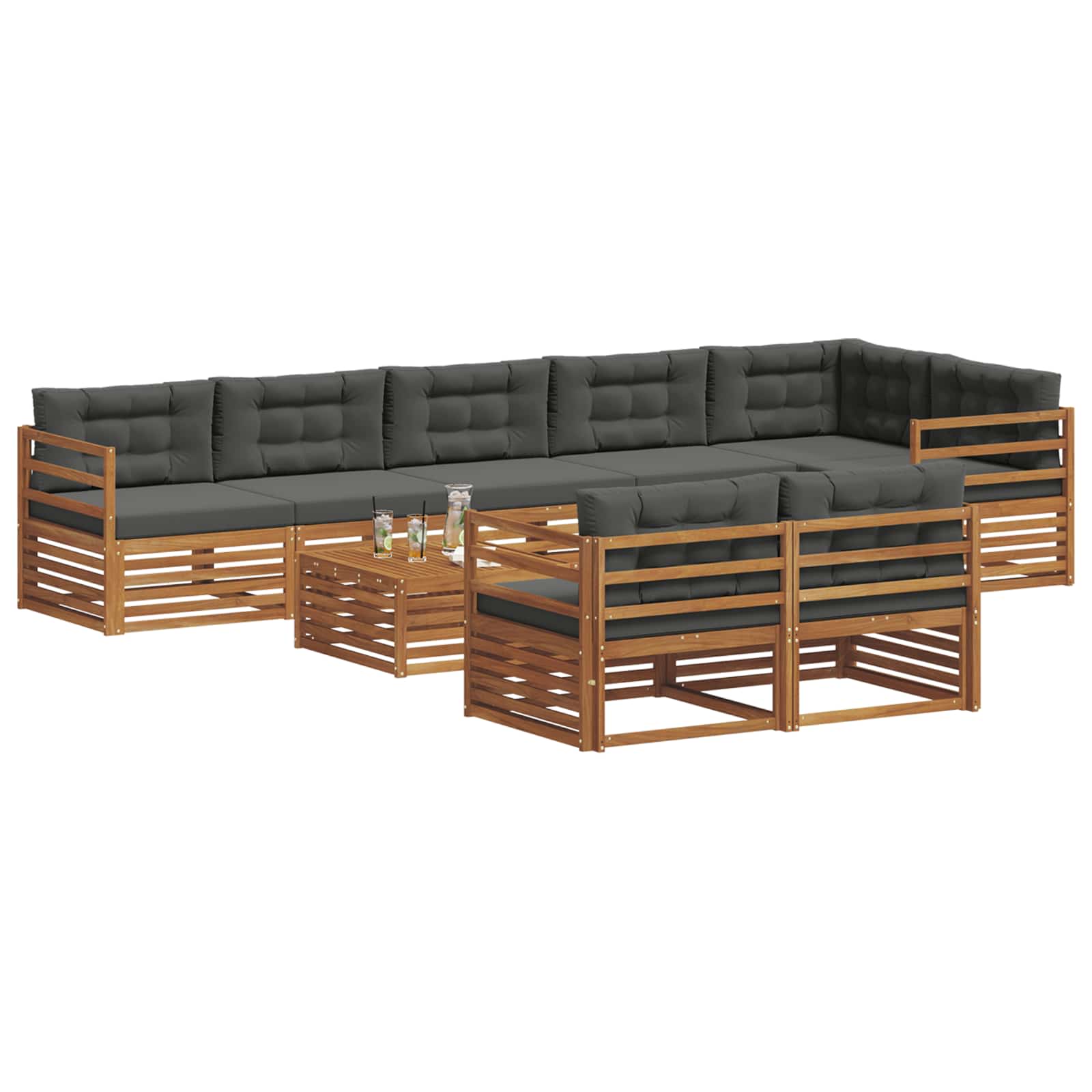 Thumbnail - vidaXL Outdoor-Sofagarnitur mit Kissen 9 pcs Natur und Anthrazit