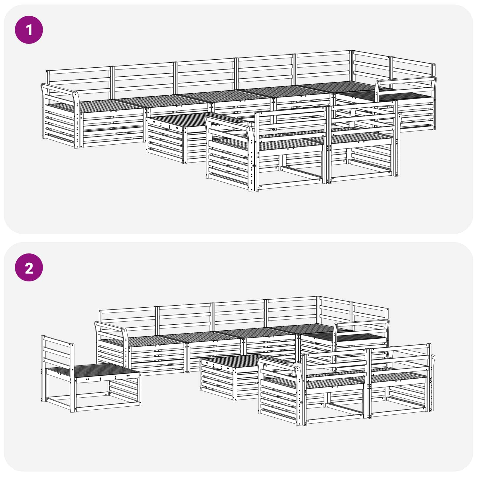Zunanja garnitura za sedenje 9 pcs Naravna - slika 9