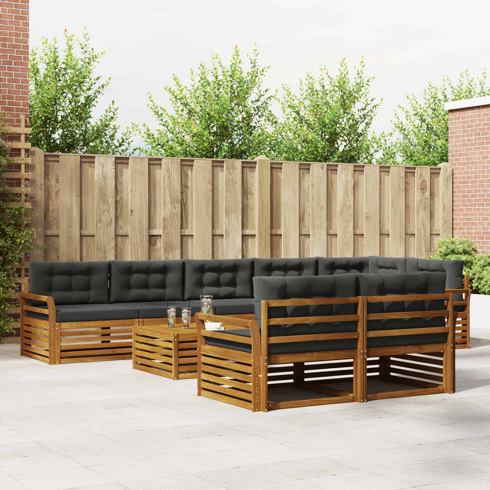 vidaXL Outdoor-Sofagarnitur mit Kissen 9 pcs Natur und Anthrazit