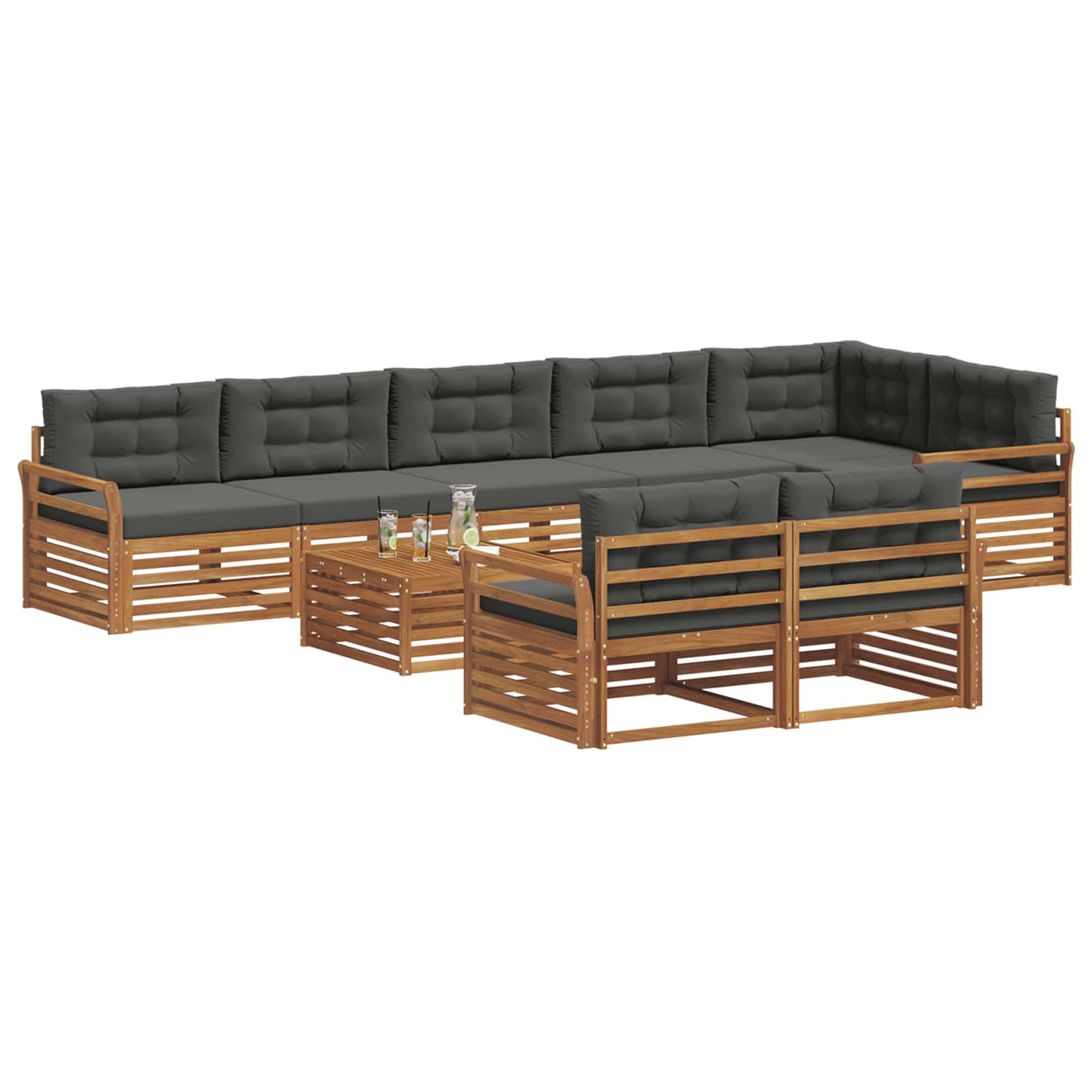 Thumbnail - vidaXL Outdoor-Sofagarnitur mit Kissen 9 pcs Natur und Anthrazit