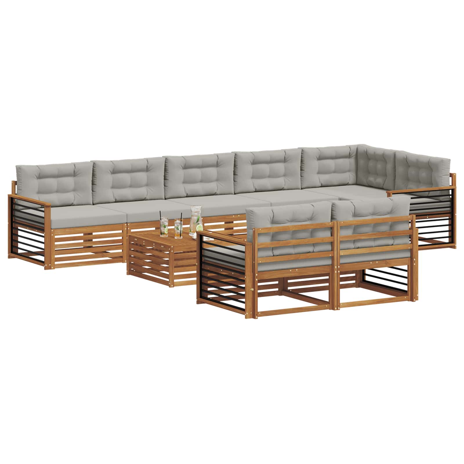 Zunanja garnitura za sedenje 9 pcs Naravna in svetlo siva - slika 3