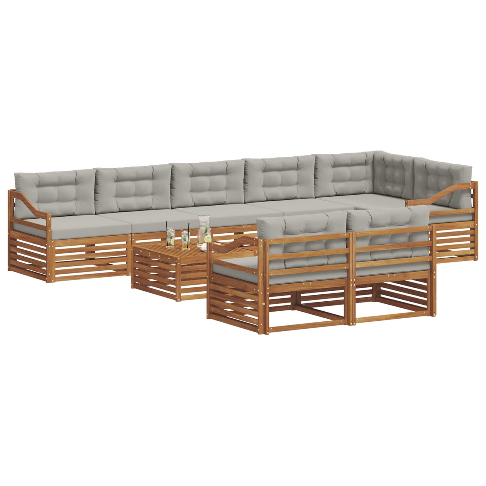 Zunanja garnitura za sedenje 9 pcs Naravna in svetlo siva - slika 3