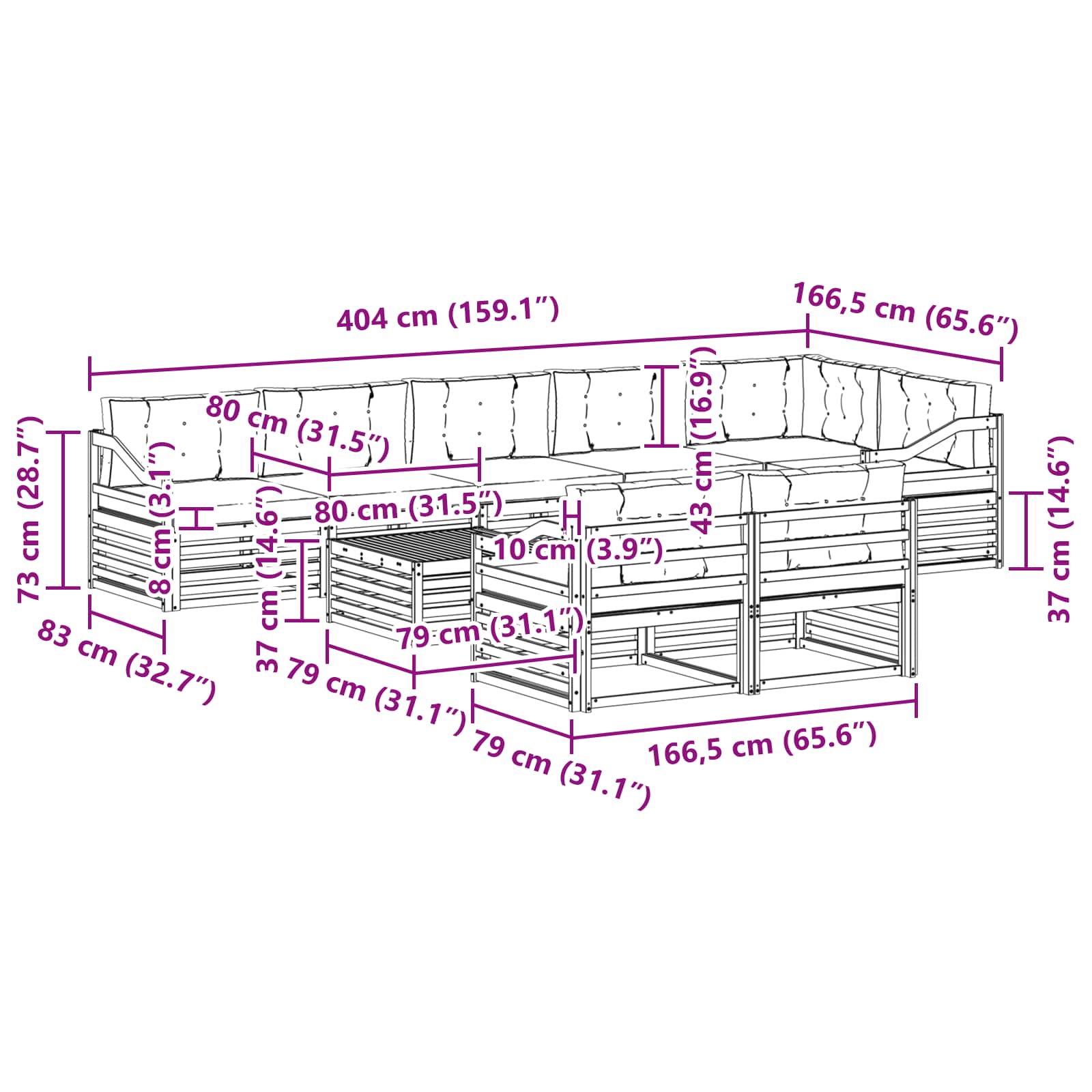 Zunanja garnitura za sedenje 9 pcs Naravna in svetlo siva - slika 9