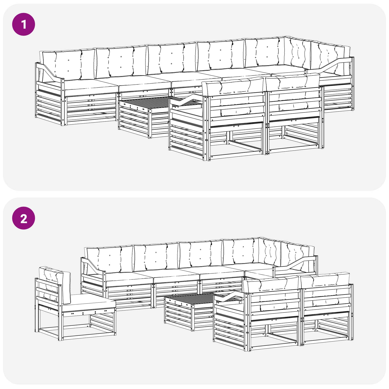 Zunanja garnitura za sedenje 9 pcs Naravna in svetlo siva - slika 8