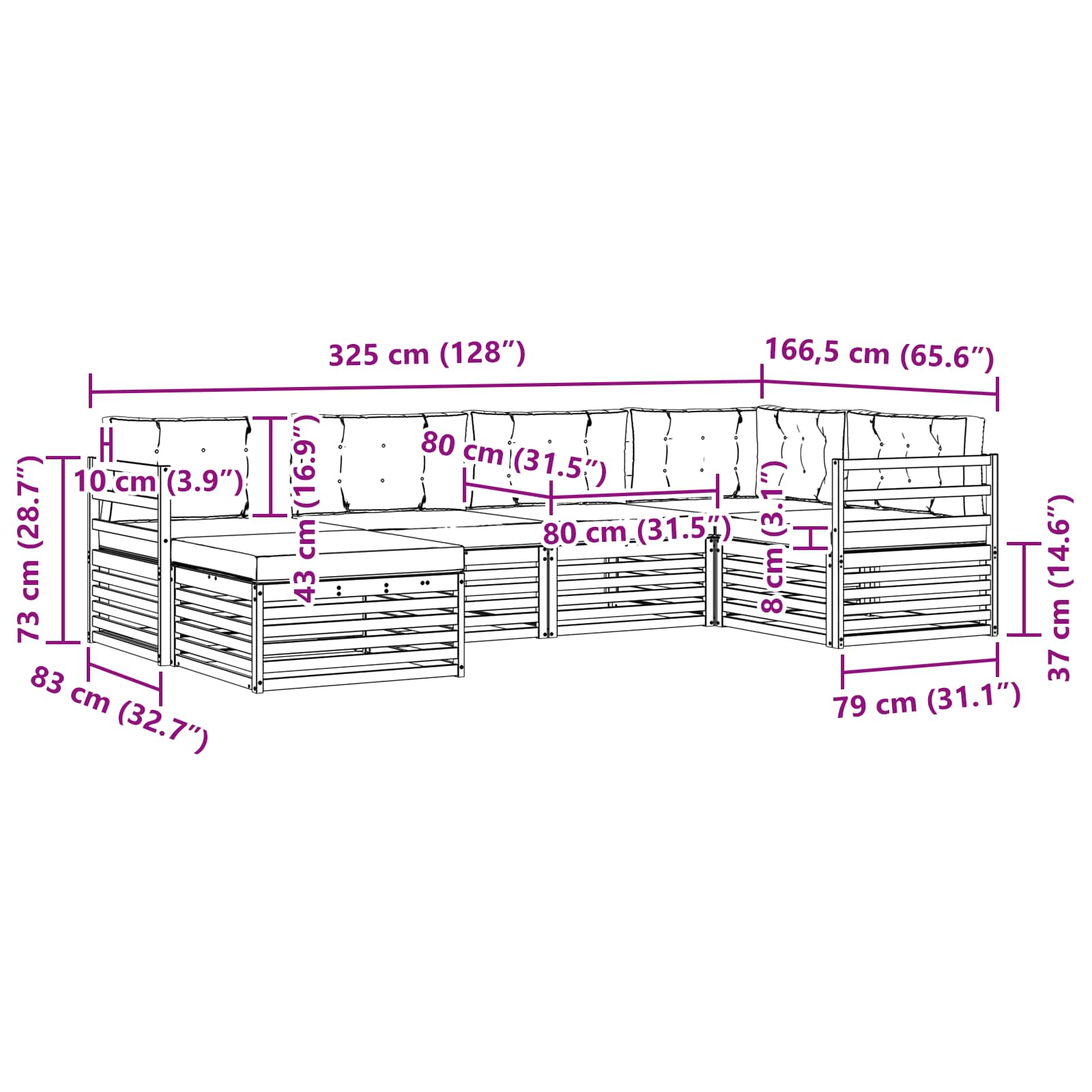 Zunanja garnitura za sedenje 6 pcs Naravna in svetlo siva - slika 7