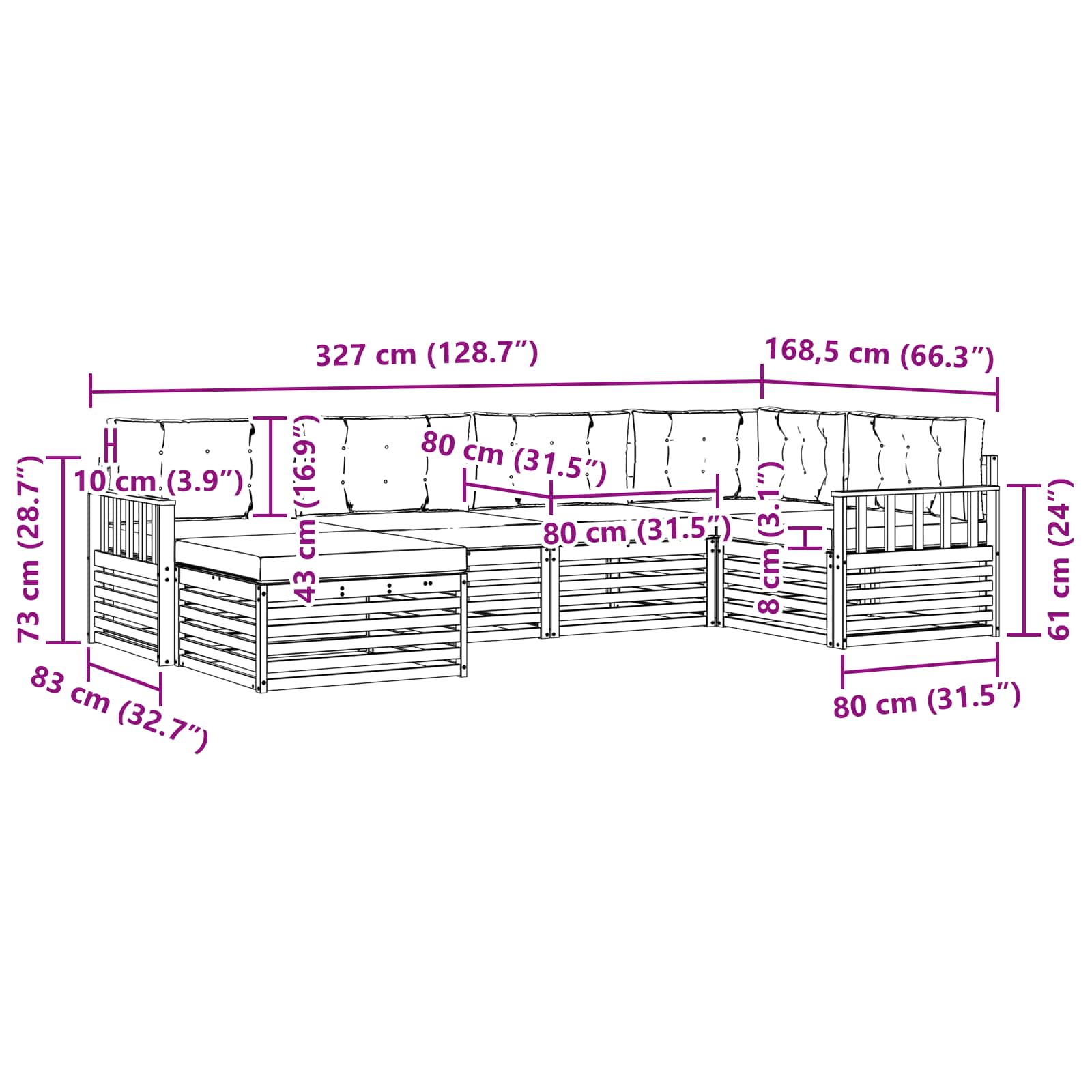Zunanja garnitura za sedenje 6 pcs Naravna in svetlo siva - slika 7