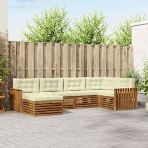 Zunanja garnitura za sedenje z blazino 6 pcs Naravna in smetana