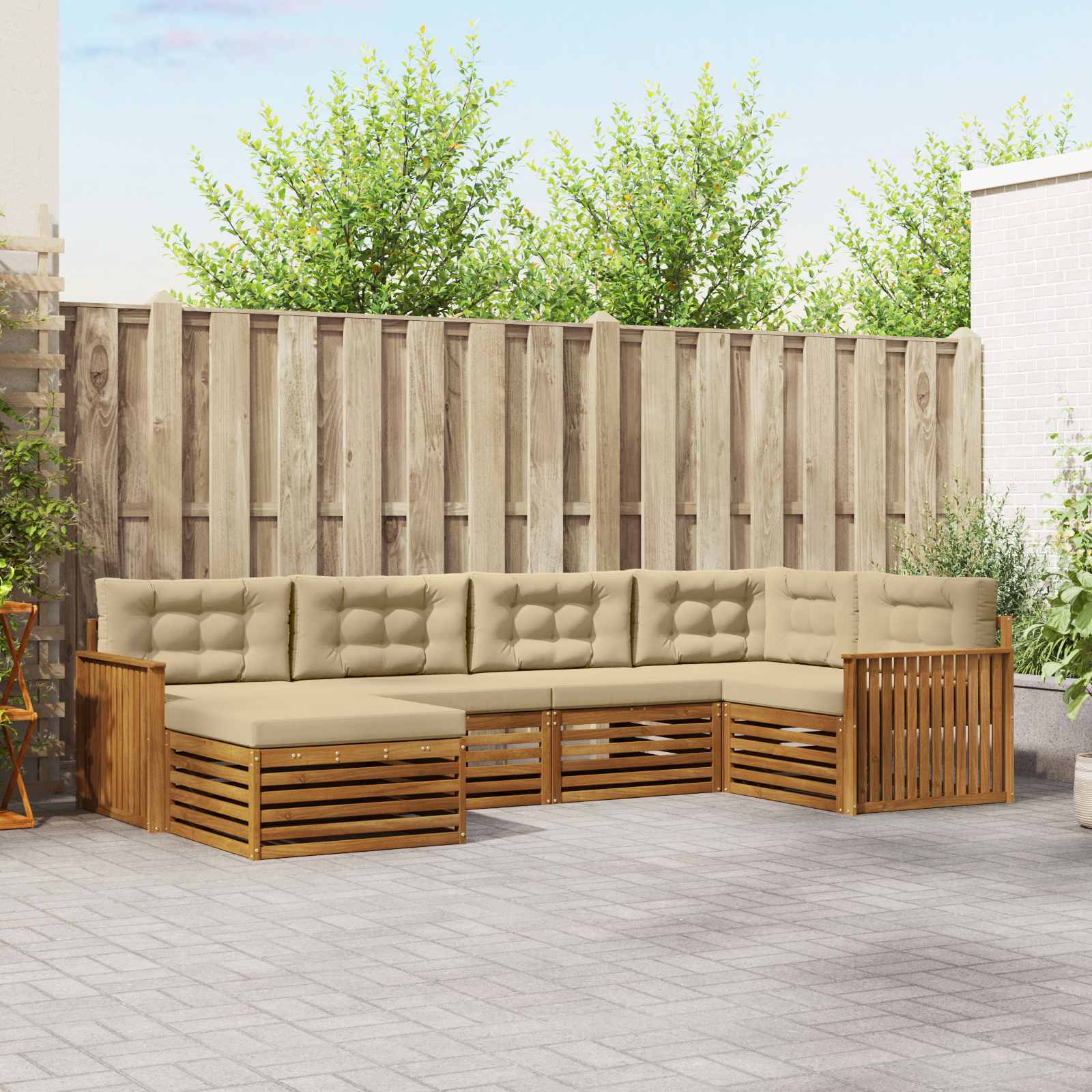 vidaXL Outdoor-Sofagarnitur mit Kissen 6 pcs Natur und Beige