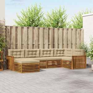 Zunanja garnitura za sedenje z blazino 6 pcs Naravna in bež