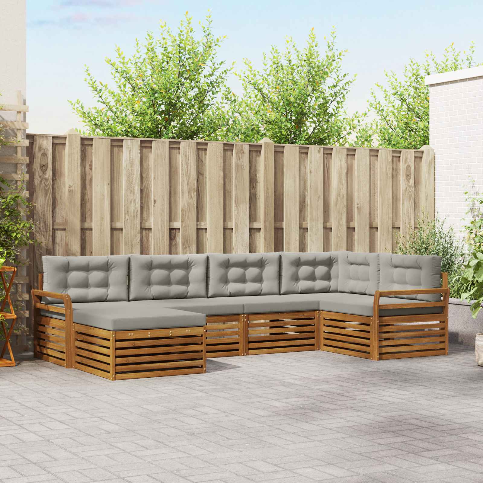 vidaXL Outdoor-Sofagarnitur mit Kissen 6 pcs Natürlich und Hellgrau