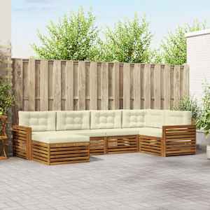 Zunanja garnitura za sedenje z blazino 6 pcs Naravna in smetana