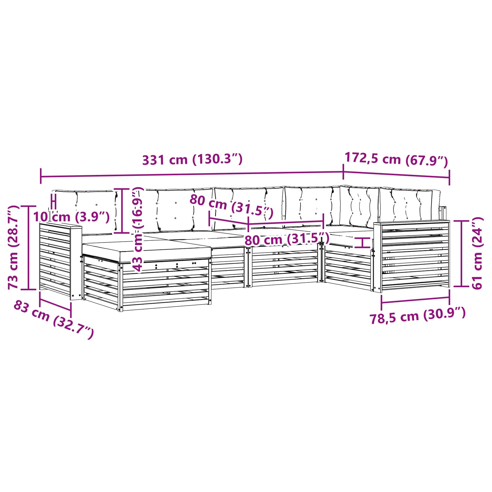 Zunanja garnitura za sedenje 6 pcs Naravna in svetlo siva - slika 7