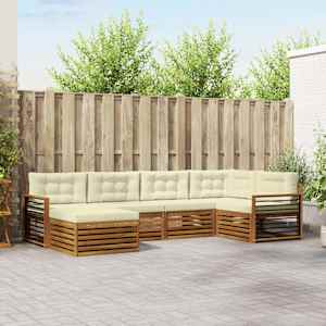 Zunanja garnitura za sedenje z blazino 6 pcs Naravna in smetana