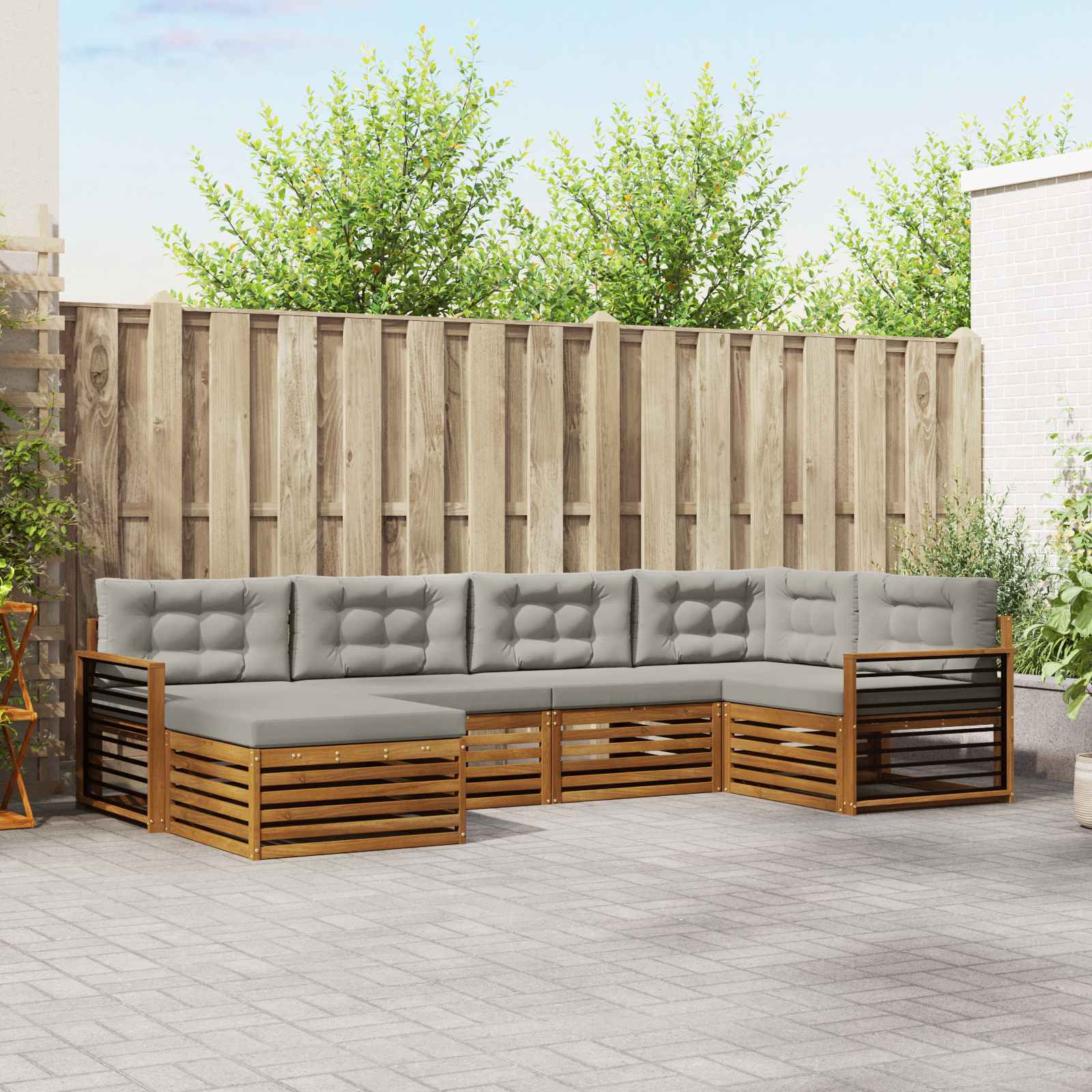 Zunanja garnitura za sedenje 6 pcs Naravna in svetlo siva