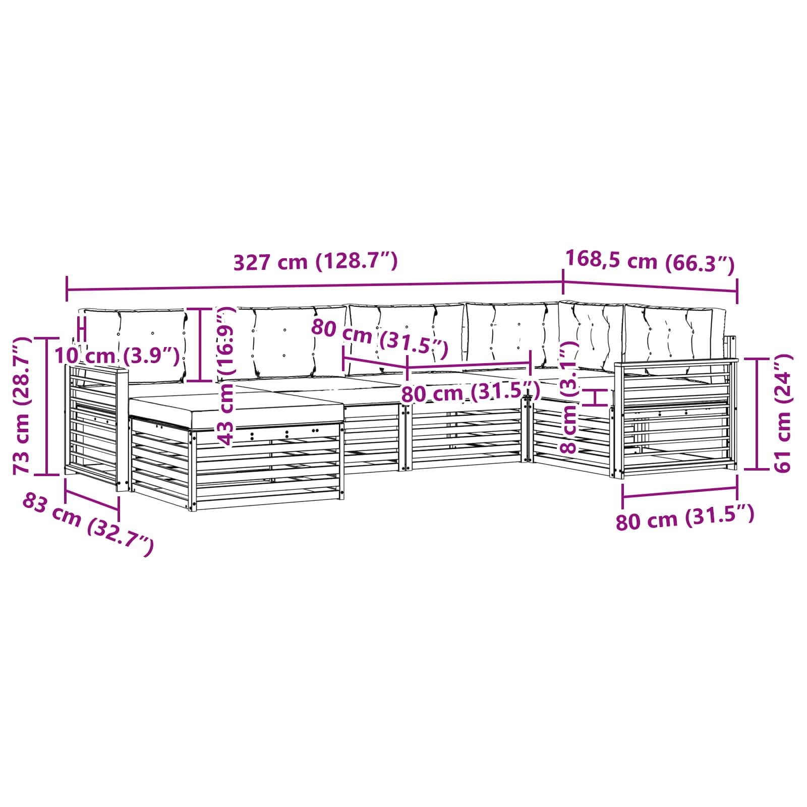 Zunanja garnitura za sedenje 6 pcs Naravna in svetlo siva - slika 7