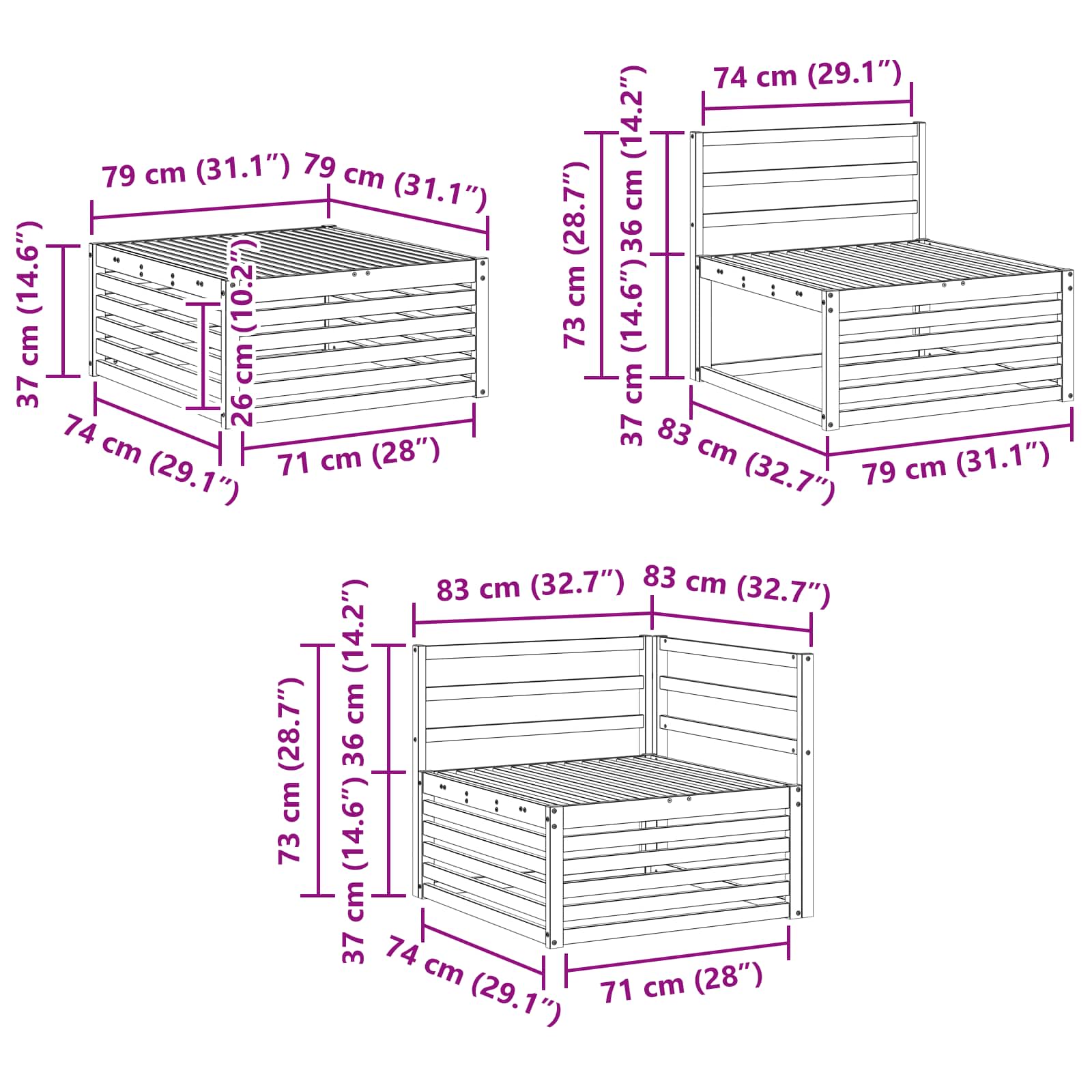 Zunanja garnitura za sedenje 6 pcs Naravna - slika 9