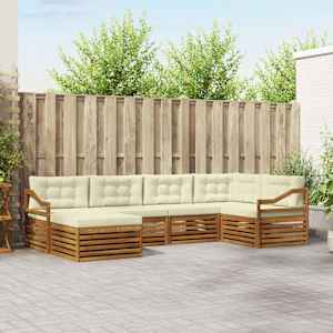 Zunanja garnitura za sedenje z blazino 6 pcs Naravna in smetana