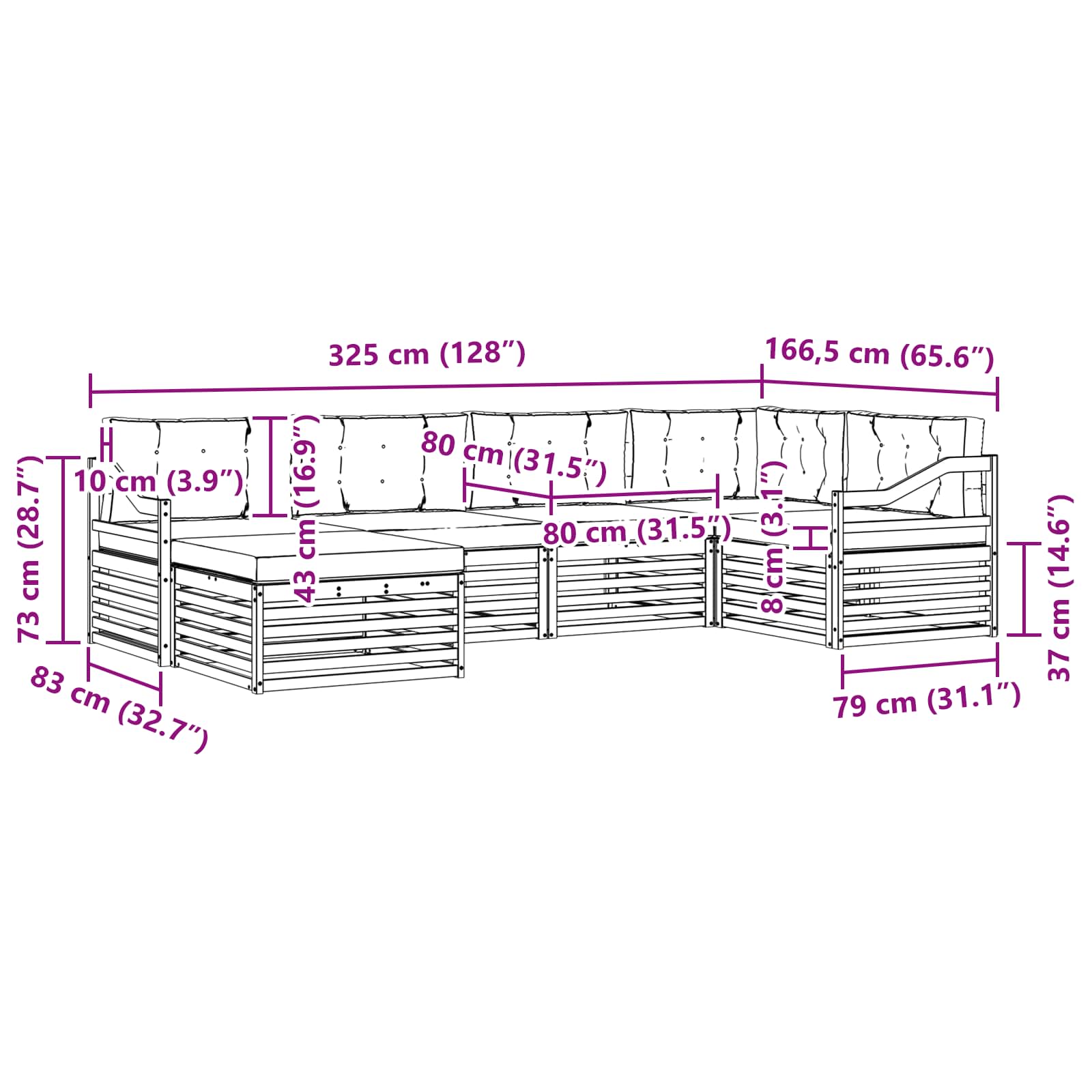 Zunanja garnitura za sedenje 6 pcs Naravna in antracitna - slika 7