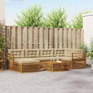 Zunanja garnitura za sedenje z blazino 7 pcs Naravna in bež