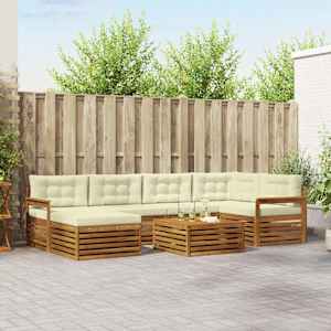 Zunanja garnitura za sedenje z blazino 7 pcs Naravna in smetana