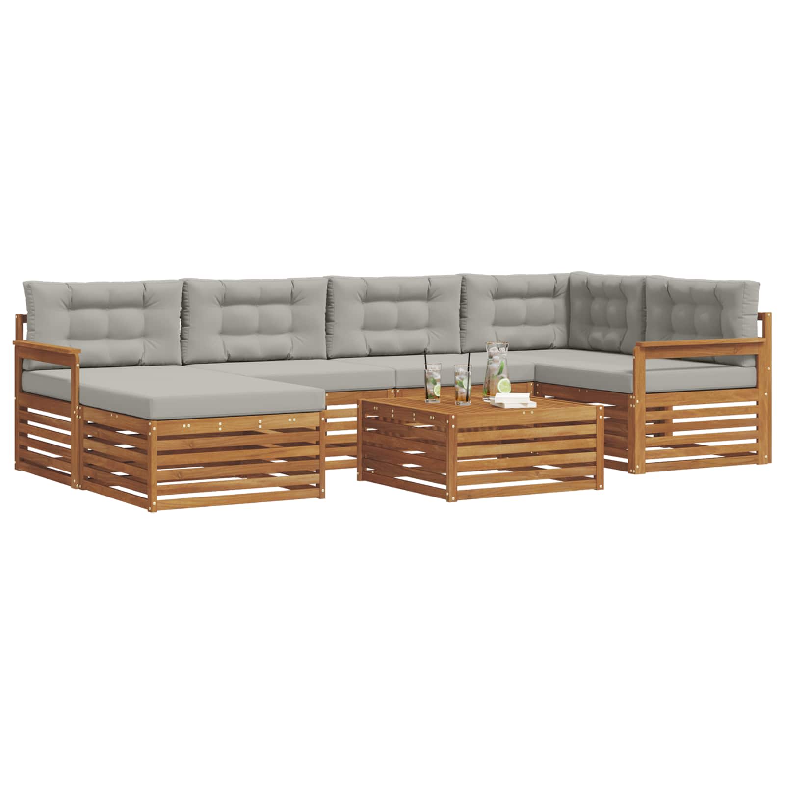 Zunanja garnitura za sedenje 7 pcs Naravna in svetlo siva - slika 3