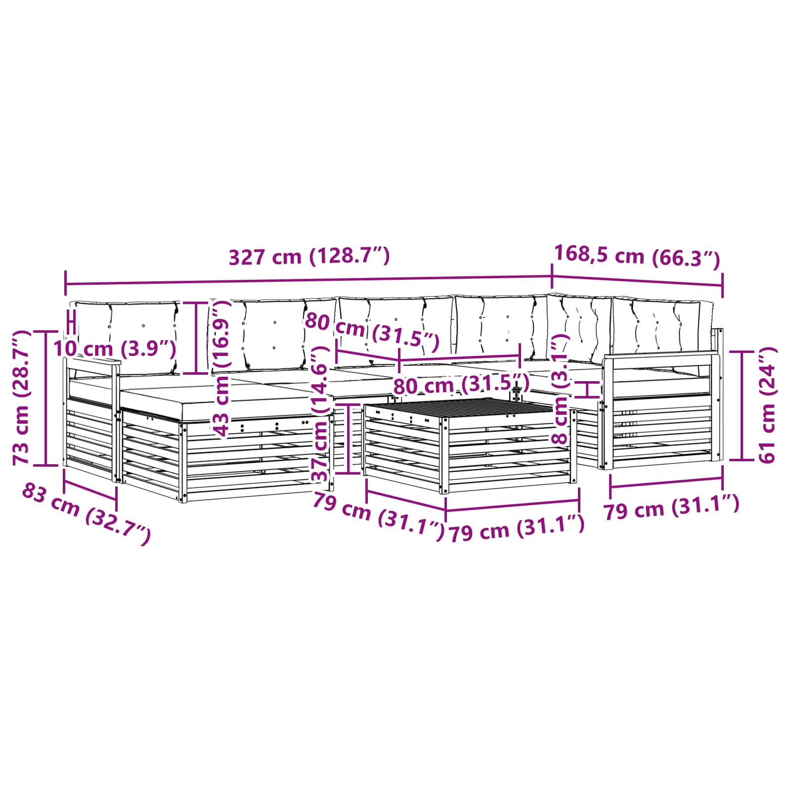 Zunanja garnitura za sedenje 7 pcs Naravna in svetlo siva - slika 9
