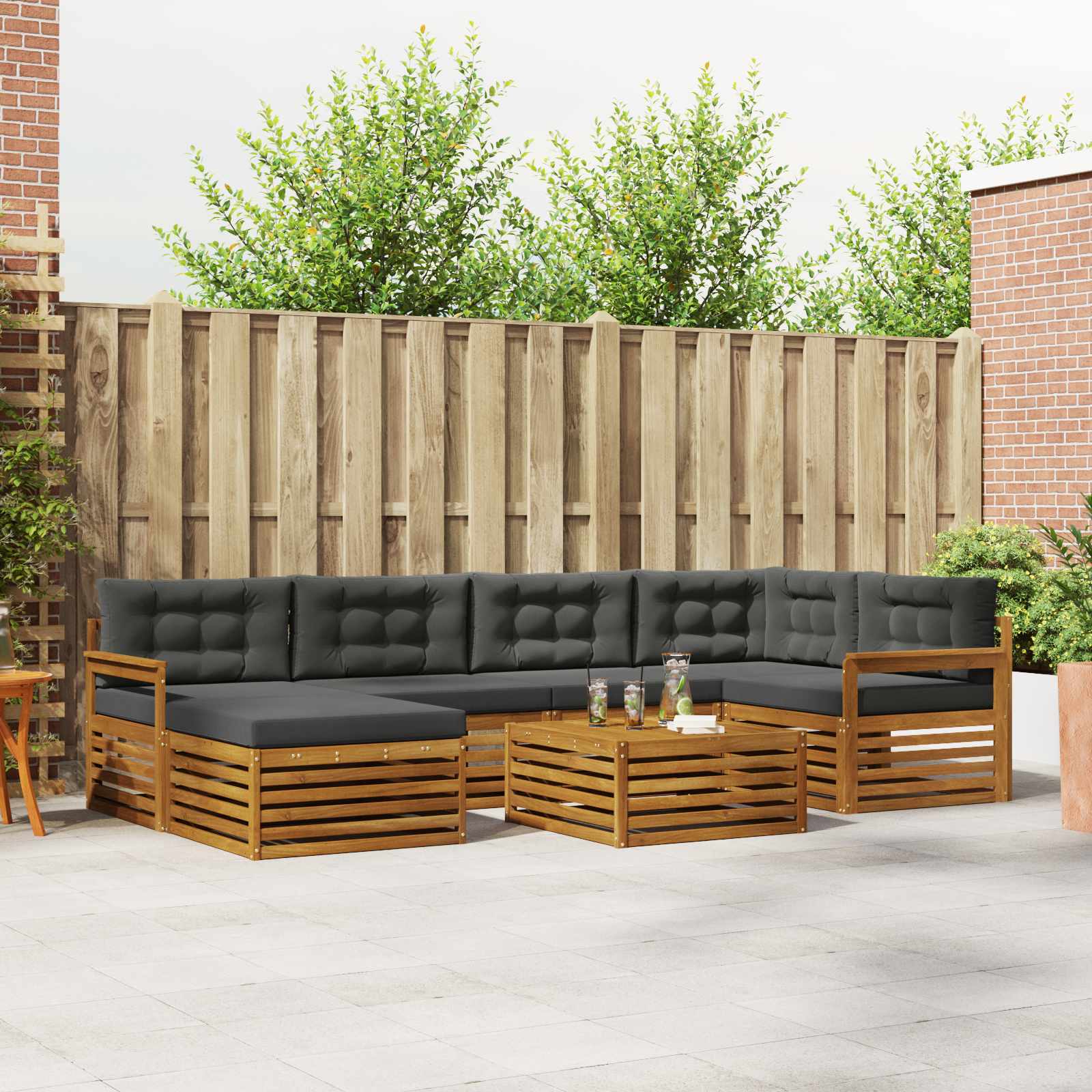 vidaXL Outdoor-Sofagarnitur mit Kissen 7 pcs Natur und Anthrazit