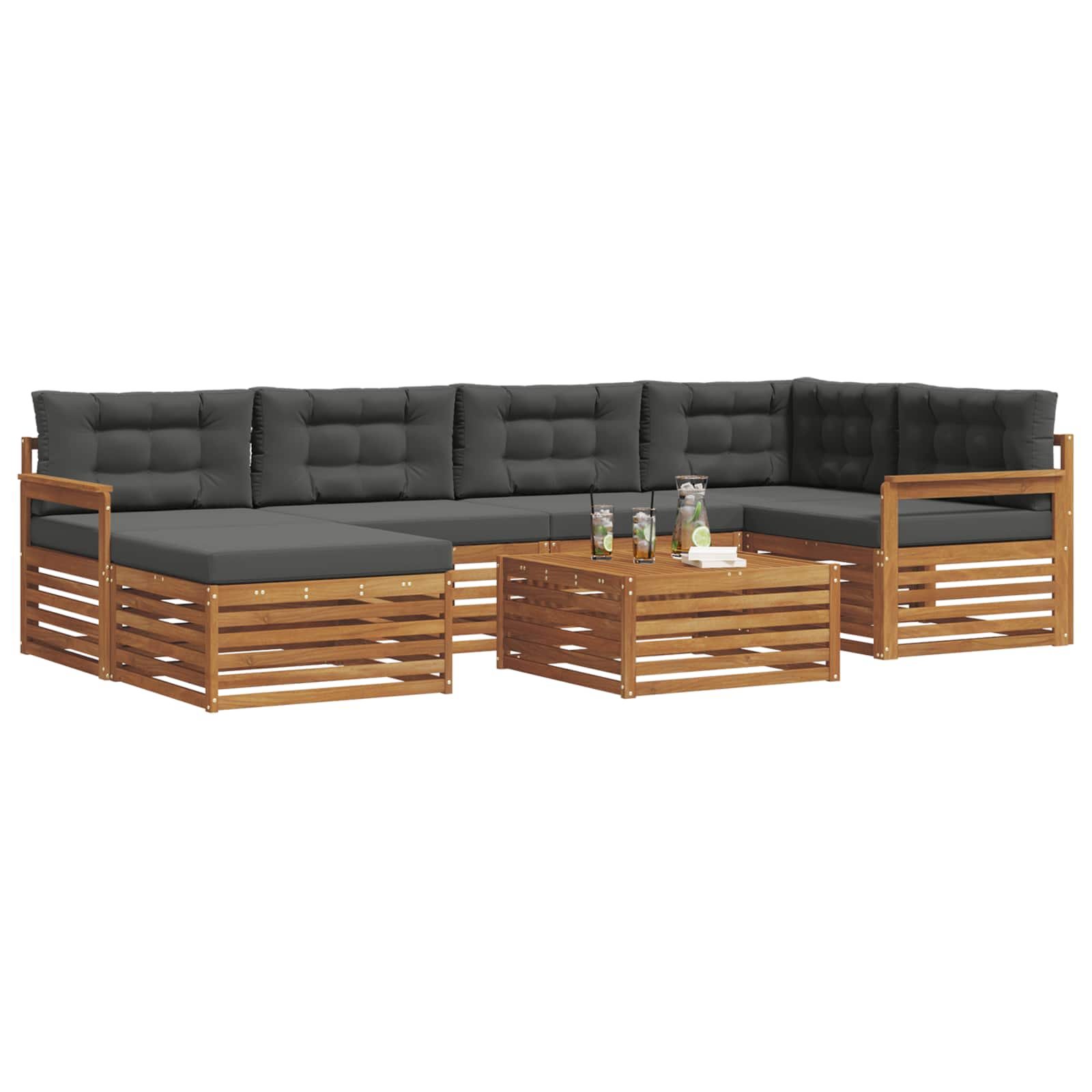 Thumbnail - vidaXL Outdoor-Sofagarnitur mit Kissen 7 pcs Natur und Anthrazit