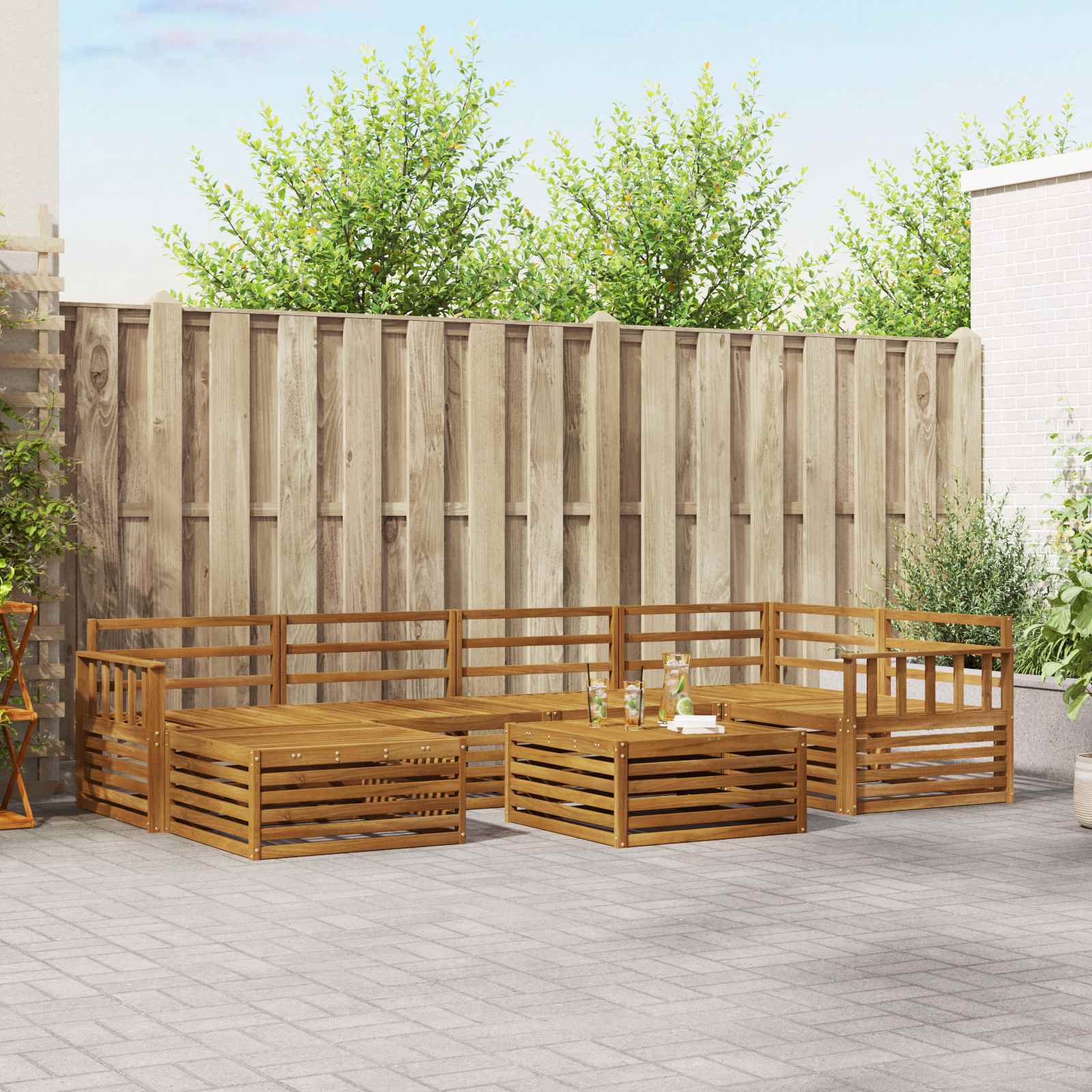 Zunanja garnitura za sedenje 7 pcs Naravna Masiven les akacije