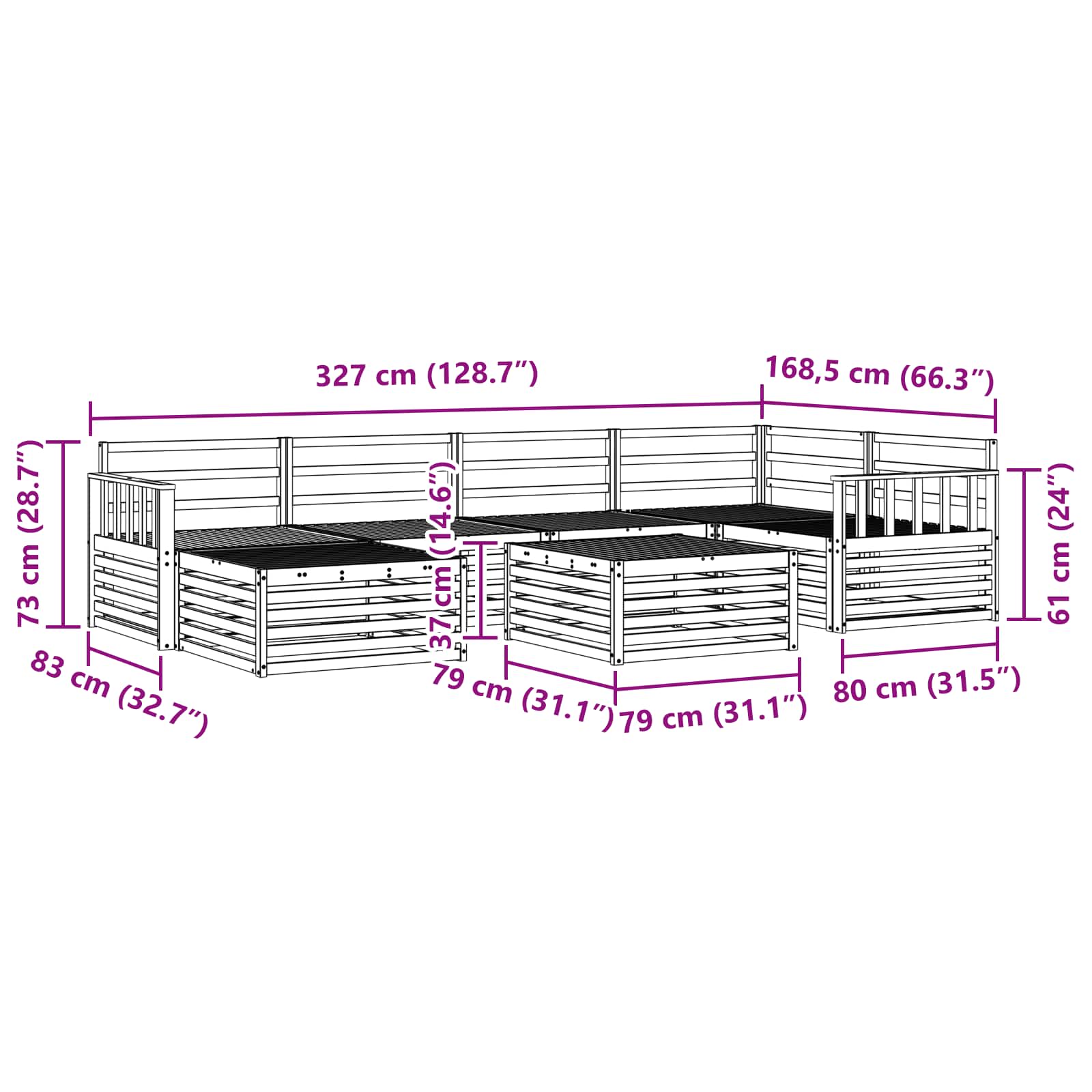 Zunanja garnitura za sedenje 7 pcs Naravna Masiven les akacije - slika 10