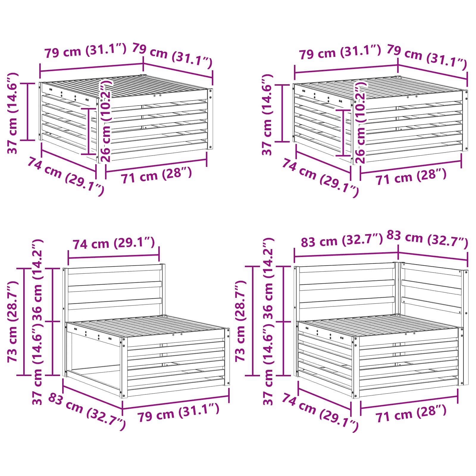 Zunanja garnitura za sedenje 7 pcs Naravna Masiven les akacije - slika 11