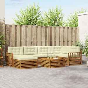 Zunanja garnitura za sedenje z blazino 7 pcs Naravna in smetana