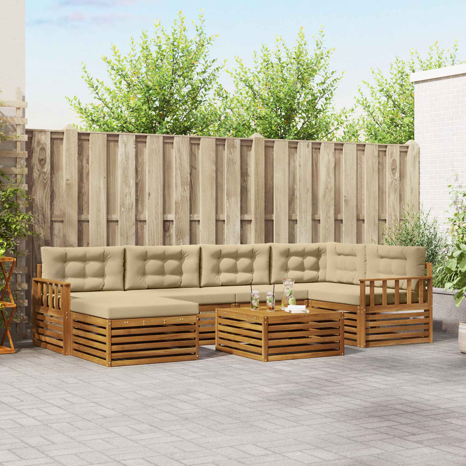 vidaXL Outdoor-Sofagarnitur mit Kissen 7 pcs Natur und Beige