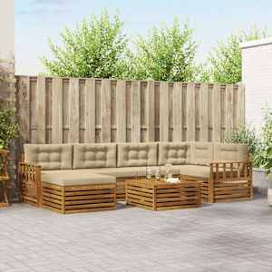 Zunanja garnitura za sedenje z blazino 7 pcs Naravna in bež