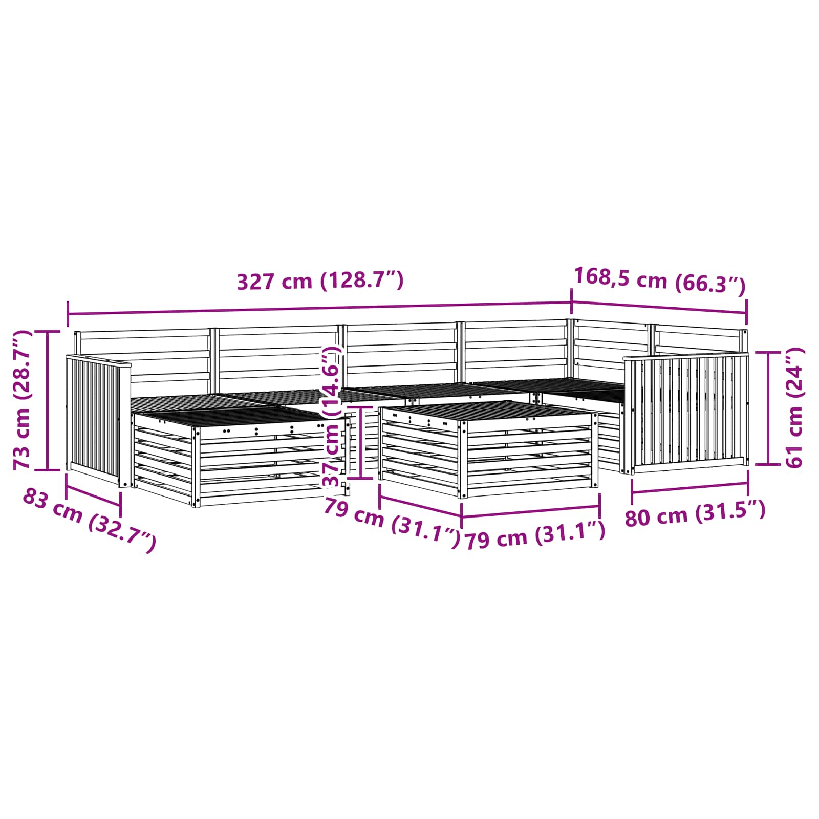 Zunanja garnitura za sedenje 7 pcs Naravna Masiven les akacije - slika 10
